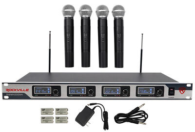 Rockville RWM4200VH VHF Wireless Quad HandHeld Microphone System w LCD Display!