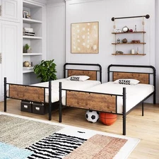 Twin Over Twin Size Metal Bunk Bed Heavy Duty Twin Size Convertible Bunk Bed NEW