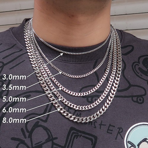 18ct Gold Plated Men Women Silver Stainless Steel Cuban Curb Link Chain Necklace - Picture 2 of 36