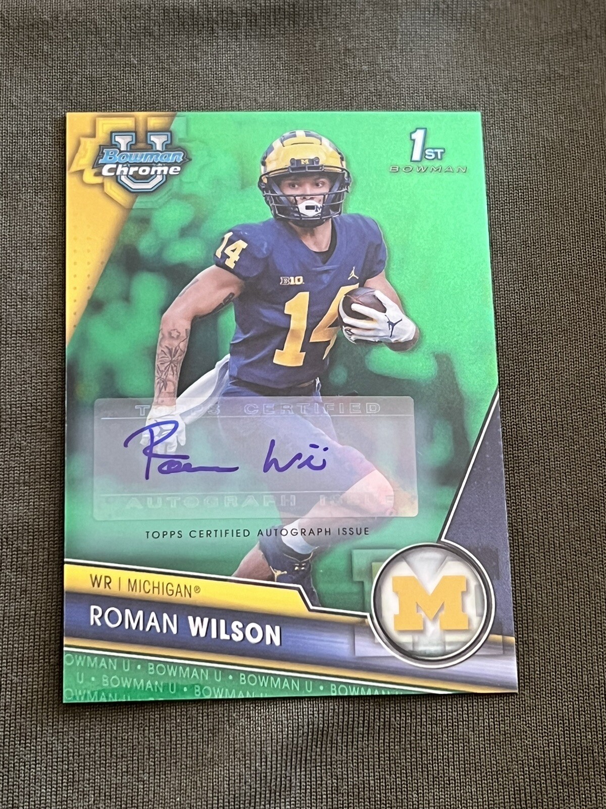 2023 Bowman Chrome U 1st Roman Wilson Auto Green/99 #169 Michigan WR