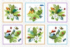 Hidden World Block Panel Cute Insects Elizabeth Studios Fabric Bty 44 Wide