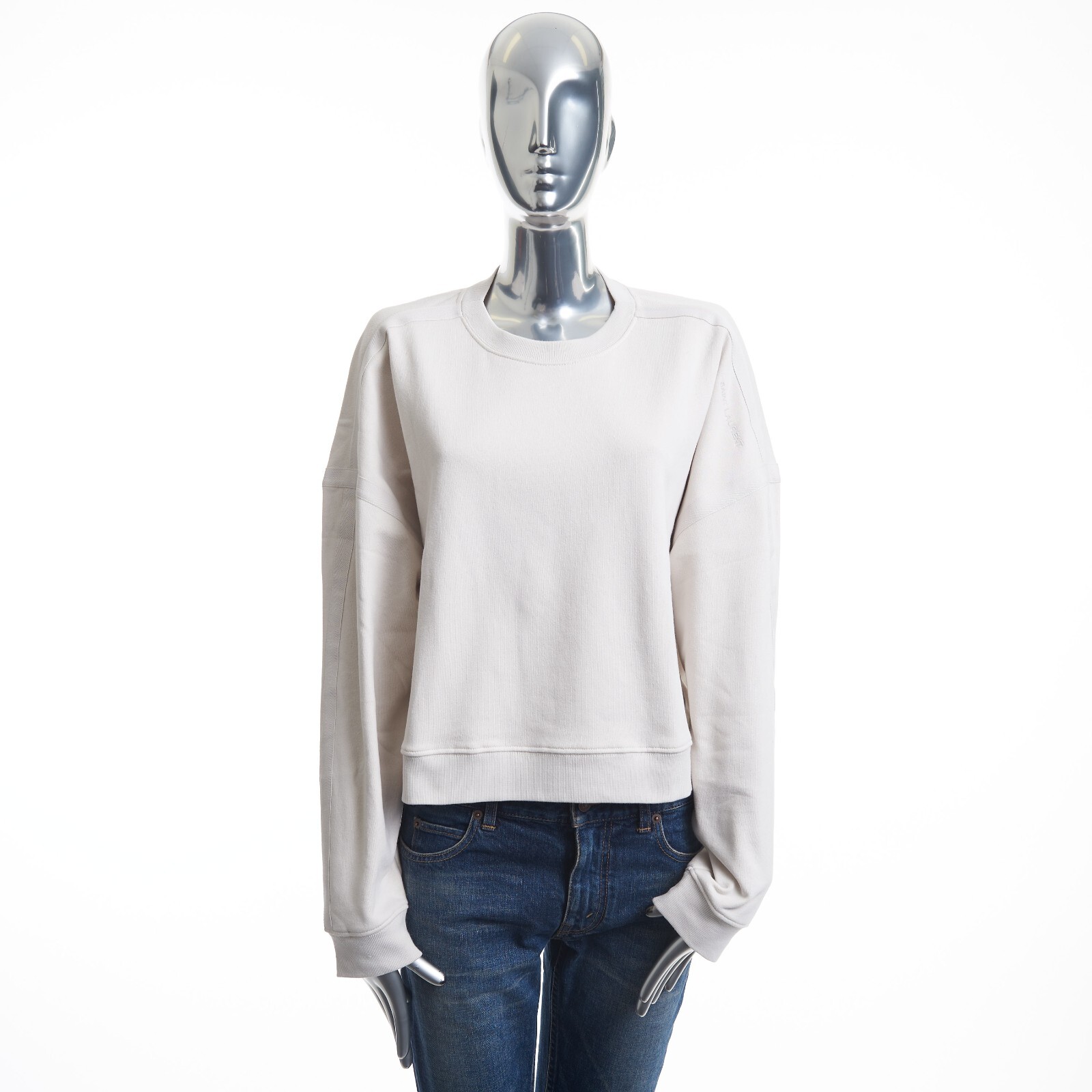 Felpa girocollo cropped SAINT LAURENT 1090$ bordo a costine logo ricamato