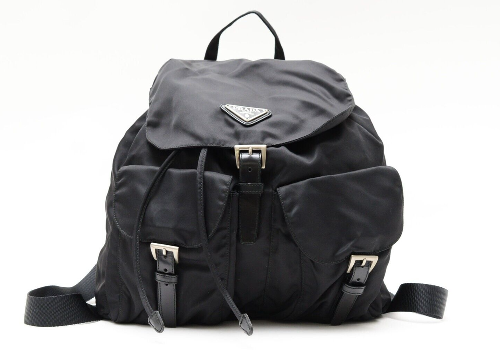 Prada Tessuto Nylon Drawstring Backpack Black Rank AA Authentic