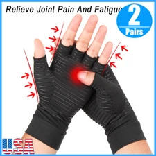 2 Pairs Copper Arthritis Compression Gloves Hand Support Joint Pain Relief Hand