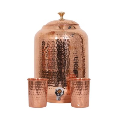 100% PURE Copper Water Pot Ayurvedic Storage Dispenser 8 Liter Natural water pot
