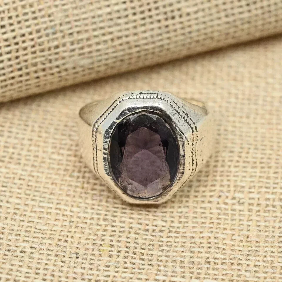 Precioso anillo de piedras preciosas de amatista de plata de ley 925 anillo de regalo para hombre todas las tallas D81 Foto 4 de 4