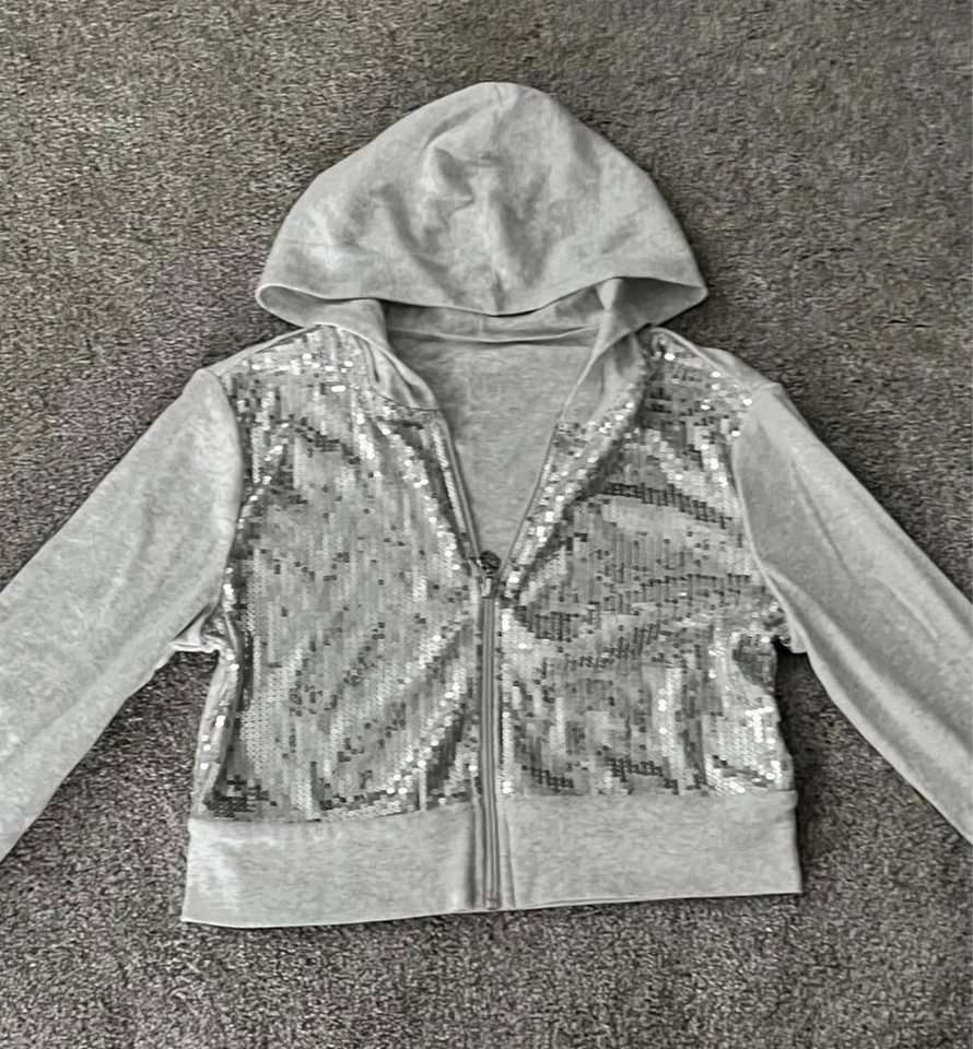 Chaqueta con capas de lentejuelas con cremallera para niñas - gris Justicia Foto 2 de 4