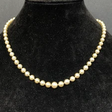 VTG 14k W Gold Akoya PEARL NECKLACE OffWhite Graduated Strand AAA+ Hi Luster 18”