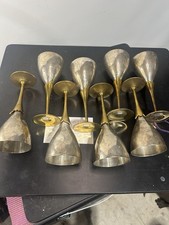Set Of 8 Silverplate & Soil Brass Champagne Or Wine Glasses By A.M.C Newyork 