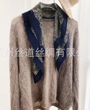 70% Cashmere 30% Silk Neckerchief Shawl 27'' Scarf Green totem Print BandanaWrap