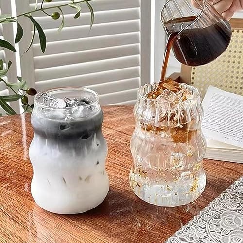 2 Pcs Ribbed Glass Cups, 18 Oz Vintage Drinking Glassware with Wave Shape - Picture 8 of 8