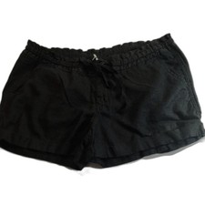 Old Navy Linen Blend Shorts Black 6 Elastic Waist Tie Front Casual Lightweight