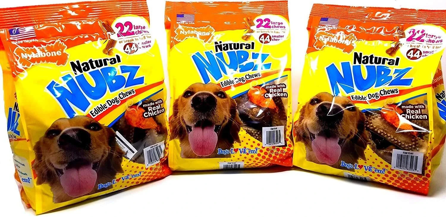 Nylabone Natural Nubz Dog Chews - Pack of 3/22 ct. Bags (66 ct Total, 7.8 lbs)
