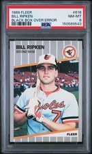 1989 FLEER BLACK BOX OVER ERROR #616 BILL RIPKEN PSA 8