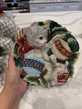 Fitz and Floyd Kristmas Kitty Christmas Canape Plate Tray 9" Holiday Wall Decor