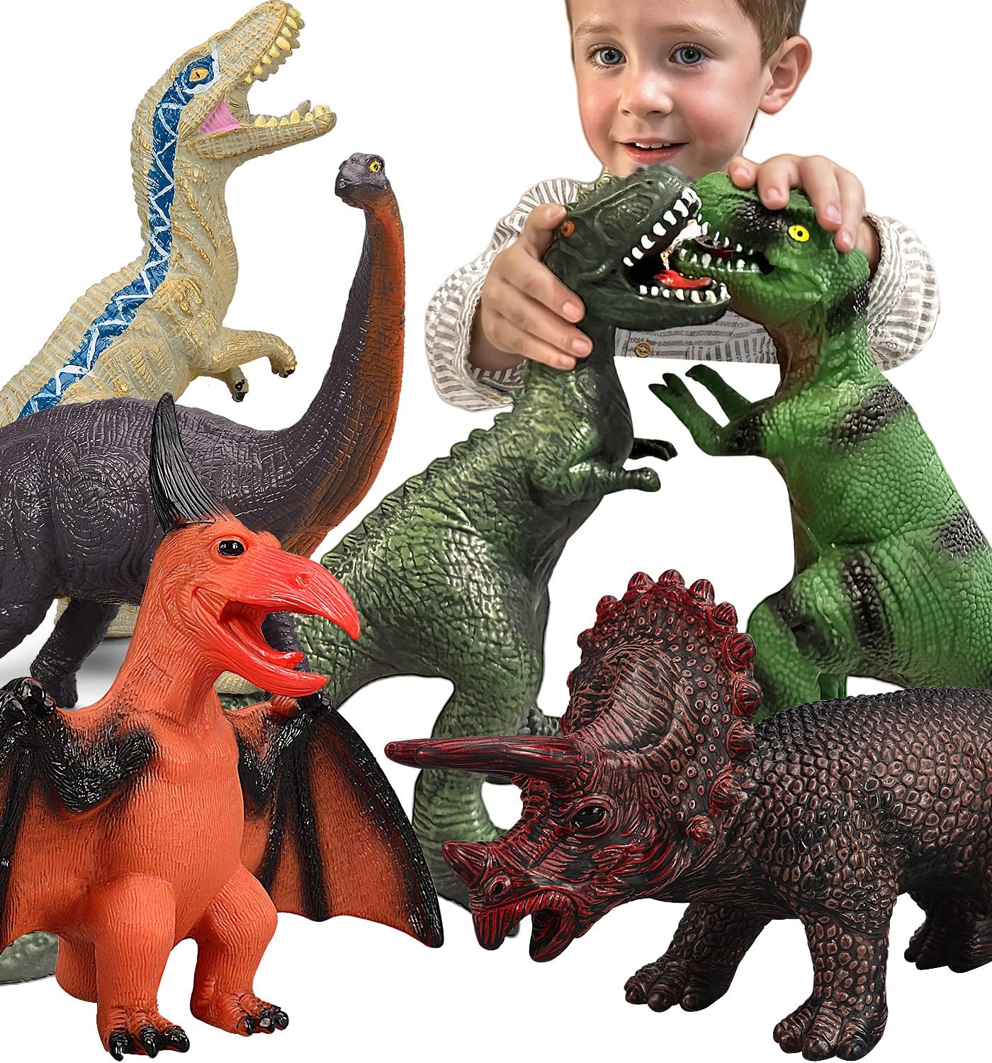 6 Piece Jumbo Dinosaur Toys for Kids 3-5 and Toddlers, Large Soft Dinosaur To...