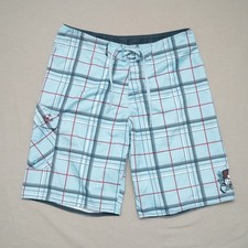 Vintage 90s Y2k Quicksilver Board Shorts Plaid Blue Baggy Size M/L