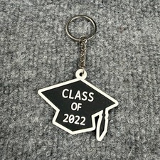 Class of 2022 Graduation Cap Keychain Black White Rubber Keyring Souvenir Gift
