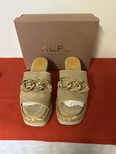 ALPE Damen Sandaletten Gr. 40, Rauhleder taupe, mit goldenen Elementen