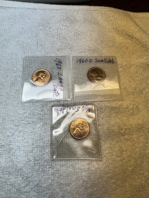 1960 & 1960D  Lincoln Memorial  Cents Small & Large Date-3 COINS AU -FREE SHIP.