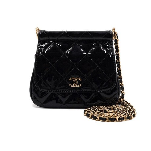 CHANEL Mini Flap Chain Shoulder Bag in Black Patent AP3005 156184761