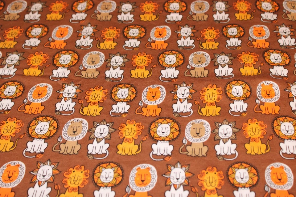 Lions on Brown Jo Ann Doodles Knit Fabric 30x60 - Image 2 of 4