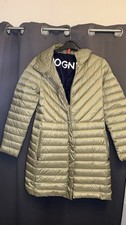 Bogner Womens Metallic Green Long Down Puffer Coat Jacket Hooded EU 38 US 8 M