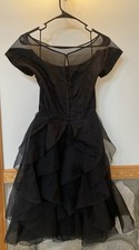 Antique/Vintage 1950  s Cocktail Dress Black Taffeta/Organza Ruffle Skirt Size 8
