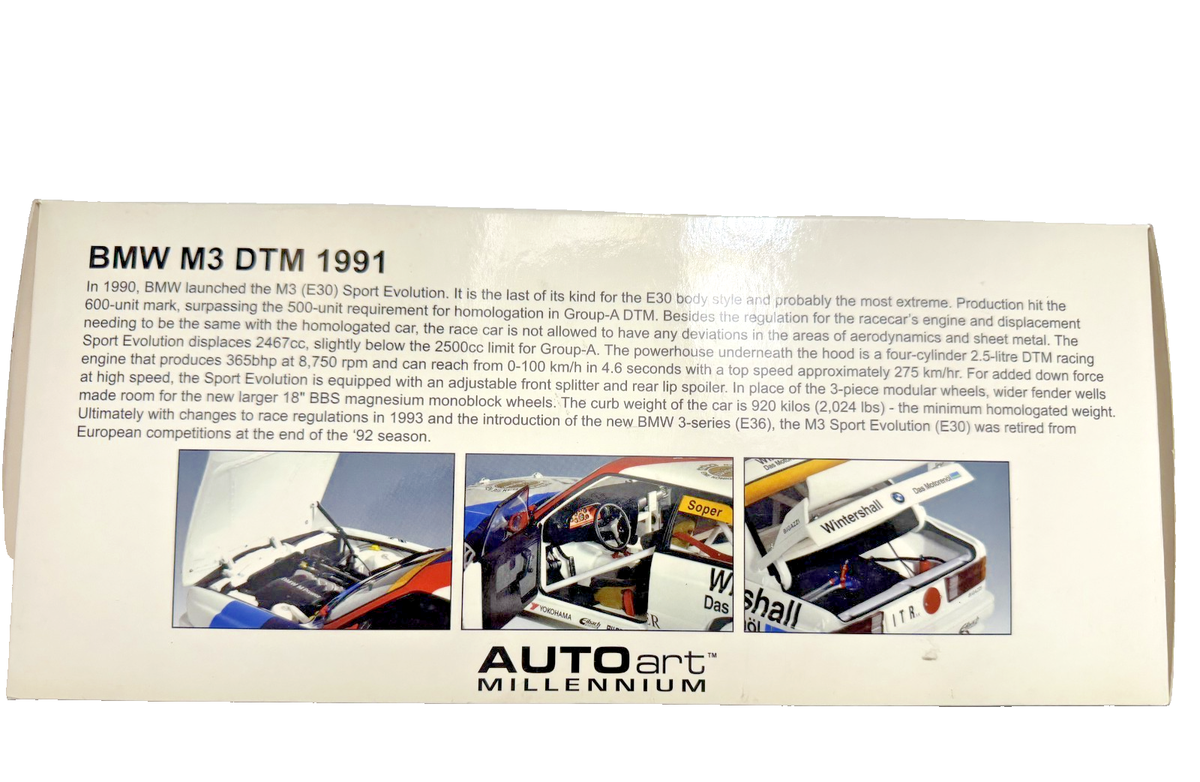 1/18 AutoArt BMW M3 DTM 1991 11 Millennium #89146 die cast