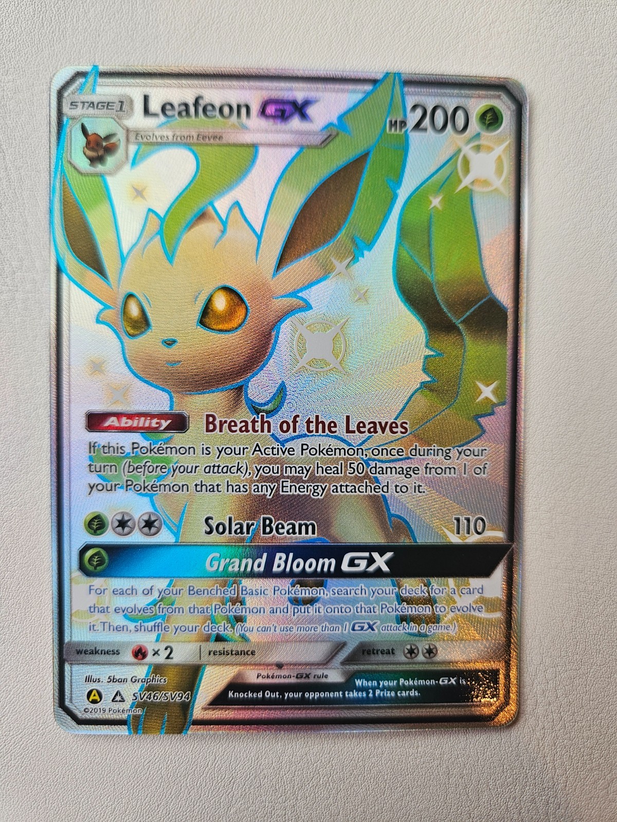 Pokemon TCG: Leafeon GX SV46/SV94 Hidden Fates: Shiny Vault Holo - NM+