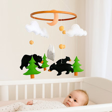 Woodland Bear baby mobile Felt Nursery Neutral Crib Baby Mobile Cloud Handmade