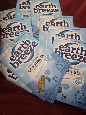 EARTH BREEZE LAUNDRY~10 Pack DETERGENT SHEETS  FRAGRANCE FREE 14 Sheets  28 Load