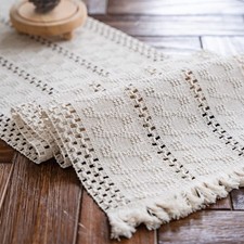 Macrame Table Runner Cream Beige Boho Table Runners with Tassels Hand Woven C...