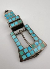 Early 1950s Zuni Sterling Silver Flush Turquoise Ranger 4 Pc Belt Buckle Set 40g