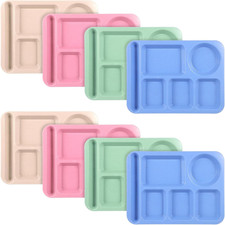 8 Pcs Divided Food Plates, 14" Wheat Straw Tray, 5-Compartment Unbreakable Fast