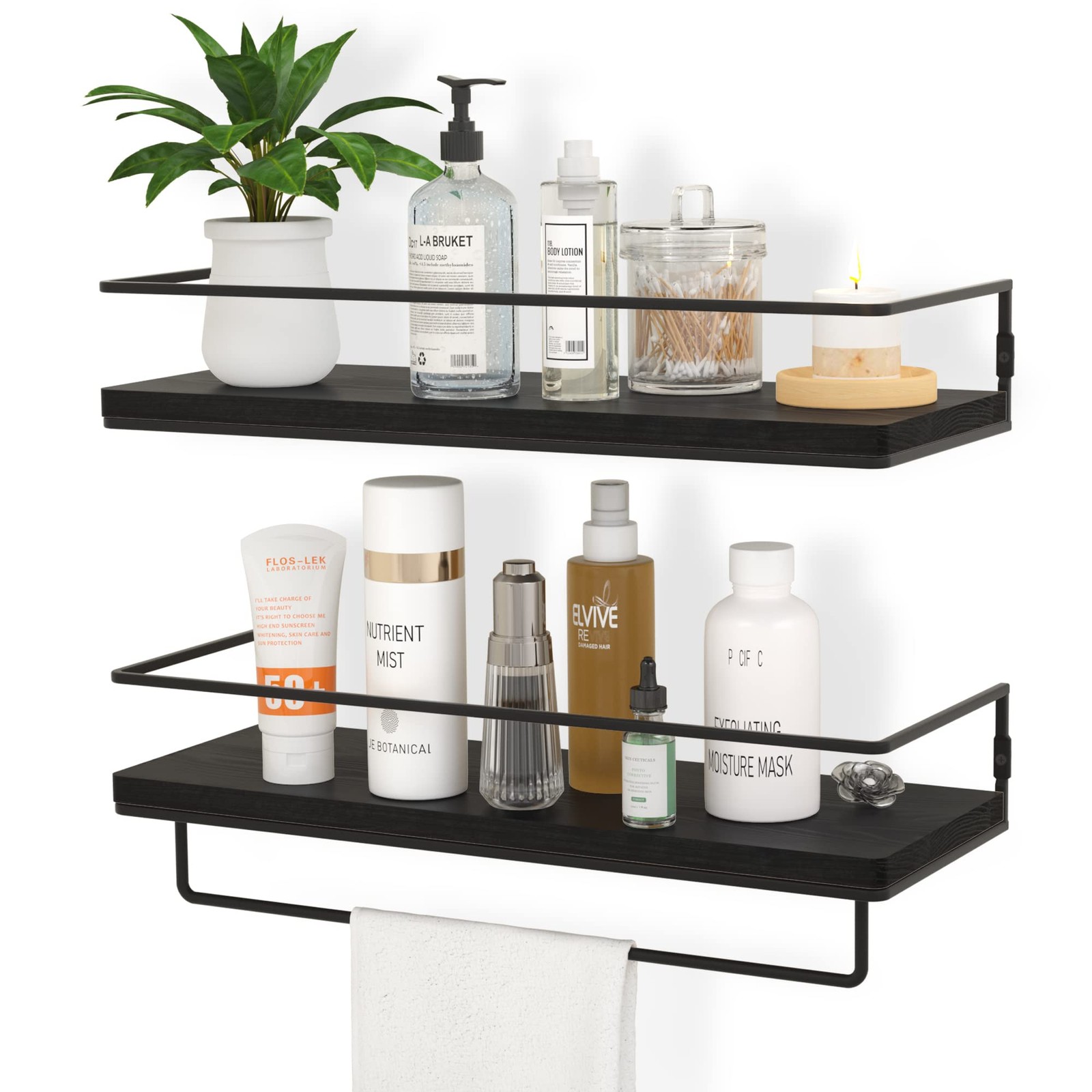 Floating Shelves Set of 2, Black Wall Mounted Storage Shelves for Home Decor