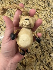 Binderson Pig Resin Figurine Hanging Ornament Rope Arms Legs 4 Inch 2002