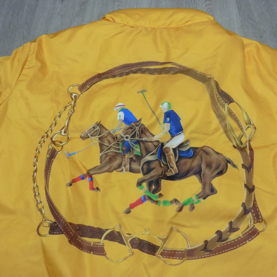 Chaqueta acolchada de plumón ecuestre XL para hombre Polo Ralph Lauren amarilla LS defectuosa Foto 2 de 4