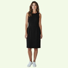 Elie Tahari for Nordstrom Black Silk Blend Sheath Dress Pleated Neckline Sz 12