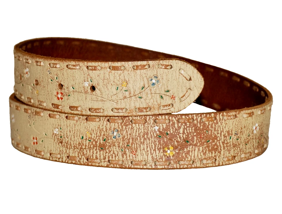 Cinturón floral de cuero envejecido crema y tostado FOSSIL XL 31" - 35" Foto 2 de 4