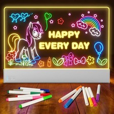 LED Note Board with Colors, 13.7"X10" Light Up Acrylic Dry Erase Board Led