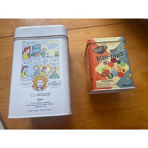 Lot of 2 Tins Nellie's Laundry Detergent & Neto Marbles ~Storage Advertising  - Picture 2 of 7