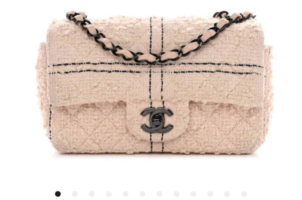 Authentic CHANEL Flap Shoulder Bag Mini Black/Gray/Pink Wool/Tweed - Image 3 of 4