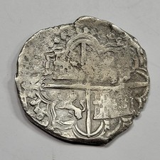 1590-1615 Cob 8 Reales Potosi Bolivia Assayer R Early Shipwreck Silver *K811