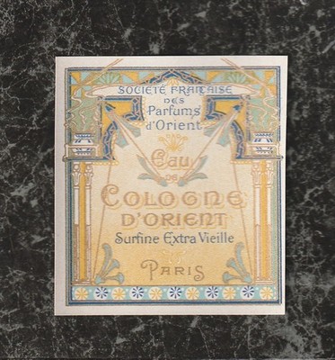 Gilded Perfume Bottle Label Eau de Cologne Societe Francaise Parfums d'Orient