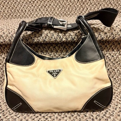 RARE Authentic Prada Two Toned Tessuto Nylon Leather Hobo Shoulder Bag Italy Y2K
