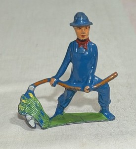 **VINTAGE BARCLAY MANOIL HAPPY FARM SERIES FARMER WITH SCYTHE DIME STORE TOY**