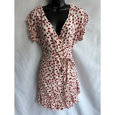 Billabong Wrap and Roll Dress White Red Mini Floral Ruffle Hem Size M Romantic