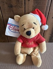 Disney Store - POOH - Santa Winnie The Pooh Bear - 8  Mini Bean Bag Plush - NWT
