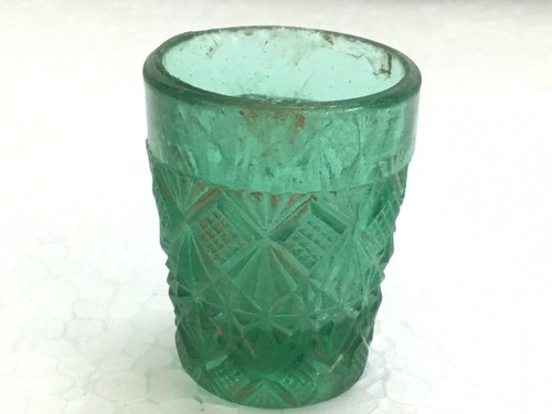 VINTAGE OLD RARE GREEN COLOR TEQUILA SHOT MINIATURE UNIQUE GLASS TUMBLER, JAPAN - 第 1/10 張圖片